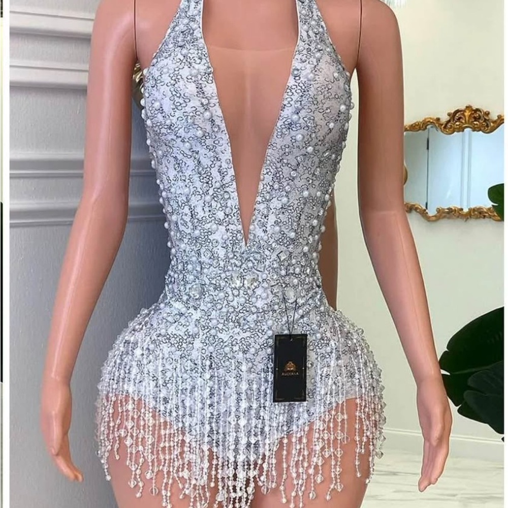 Elegant White Beaded Dress